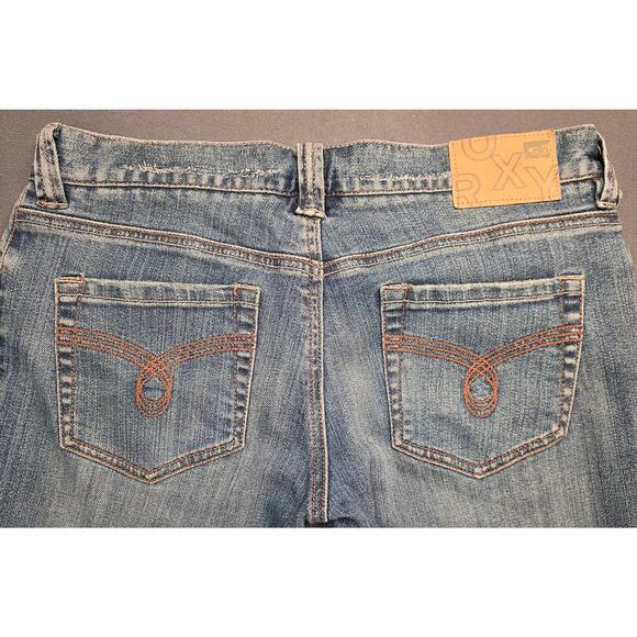 Y2K Roxy Denim Womens Jeans Size 31x32 Low Rise Flare Medium Wash Sunset Beach - Picture 5 of 9